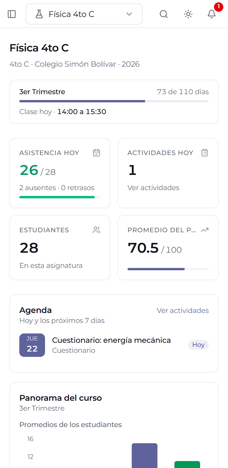 Nua en el celular: asistencia de hoy, actividades y agenda del curso
